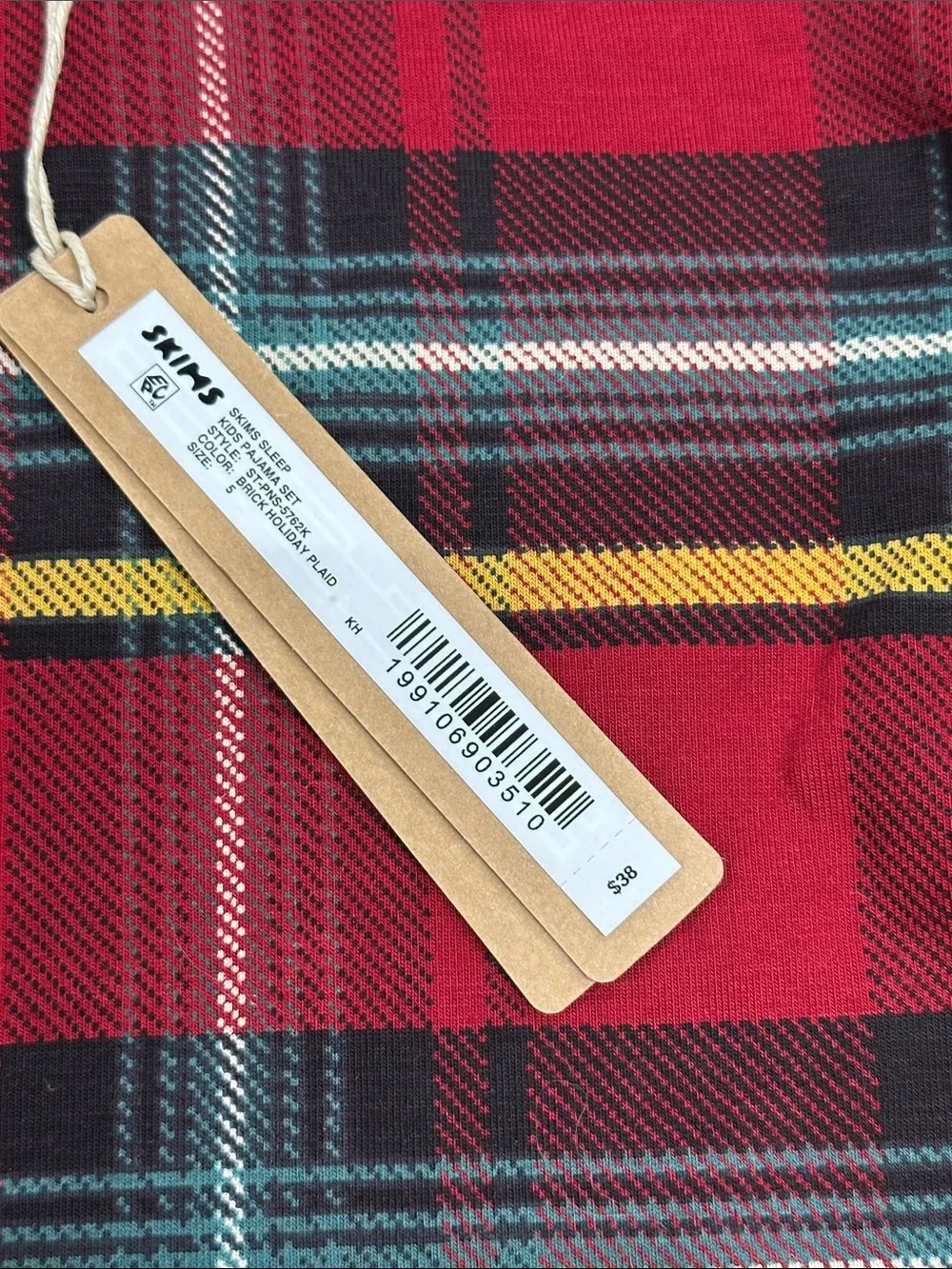 Skims kids plaid pajama top no bottoms size 5